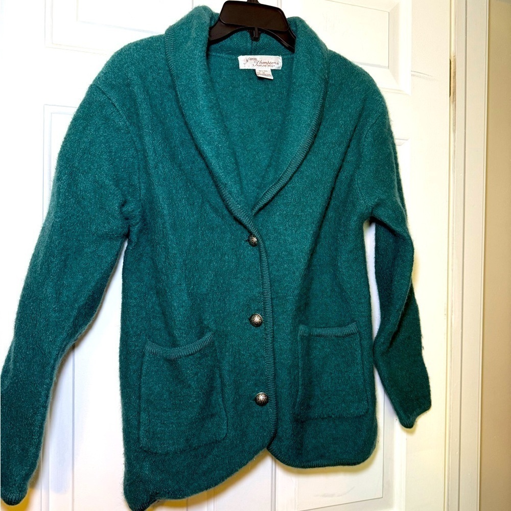 Norm Thompson Women’s Jacket Medium 100% Wool Vintage Forest Green Button Up
